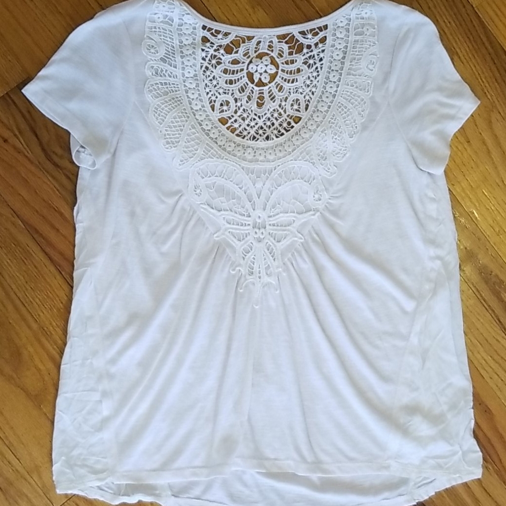 Coco + Jaimeson lace front, scoop back blouse